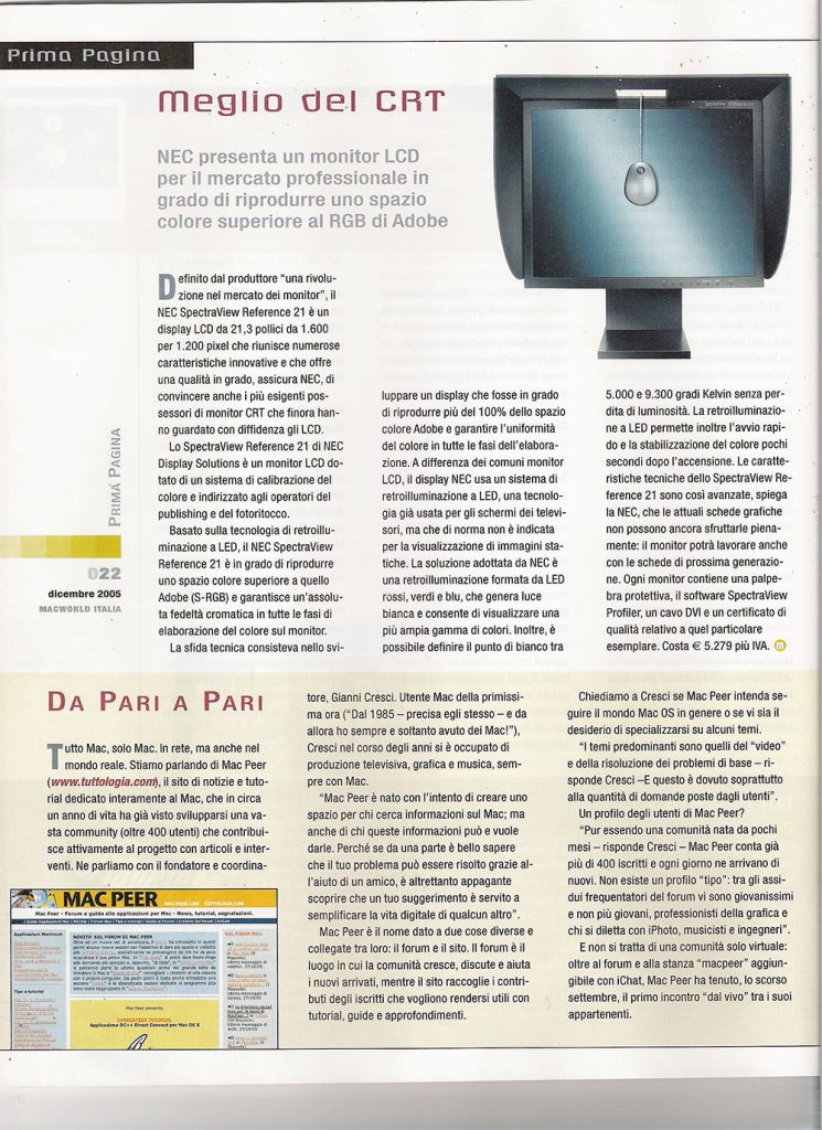 Gianni Cresci intervistato su Macworld nel Dicembre del 2005