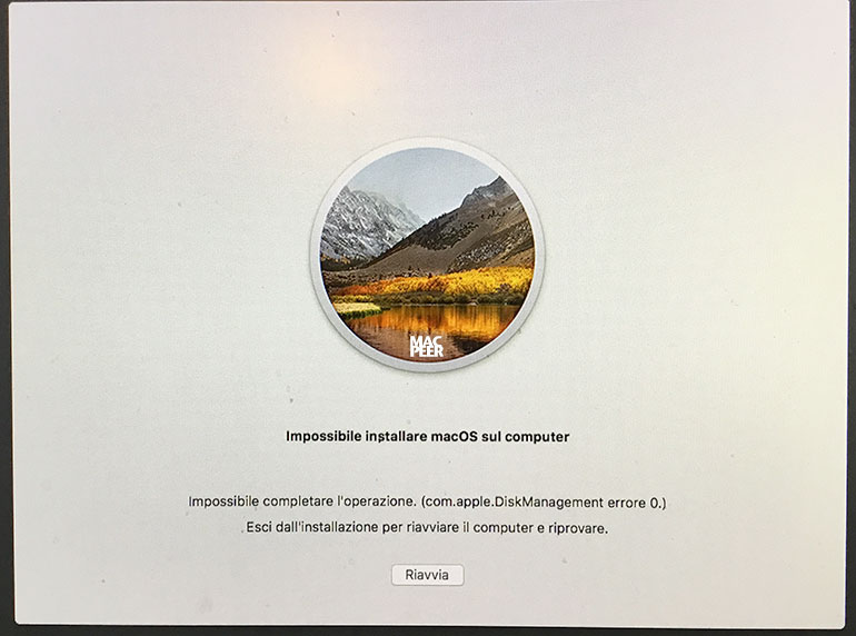 High Sierra com.apple.diskmanagement errore 0