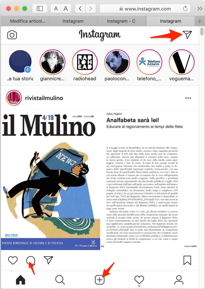 Interfaccia di Instagram su Mac, simile ad iPhone, grazie a Safari