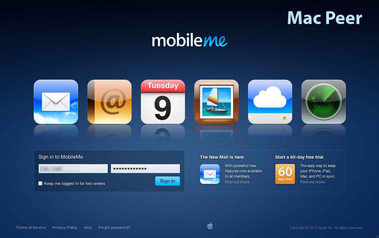 MobileMe: nuova interfaccia d'accesso al servizio. MobileMe: nuova interfaccia d'accesso al servizio.