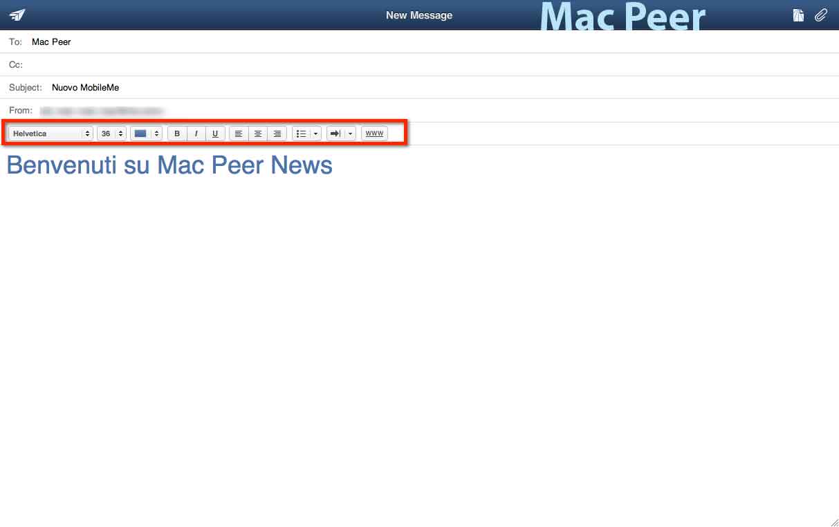 MobileMe Mail: barra di formattazione. MobileMe Mail: barra di formattazione.