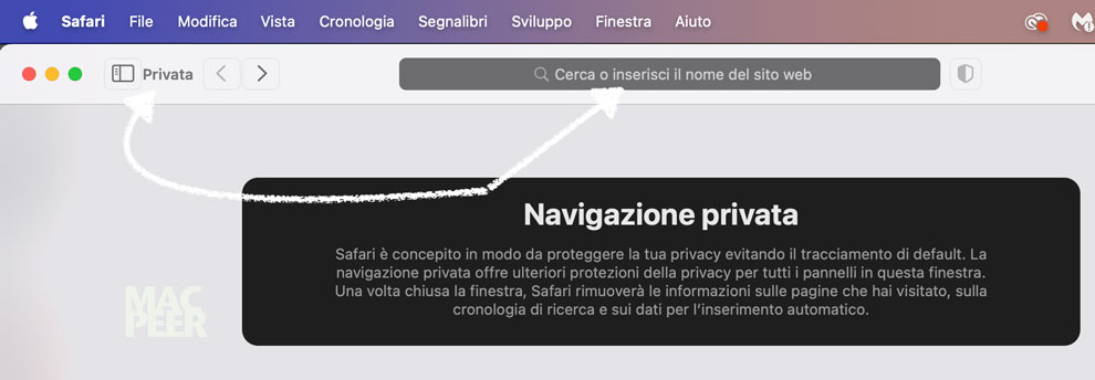 Navigazione privata con Safari per Mac