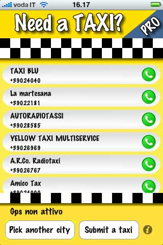 Comparirà l'elenco dei servizi taxi disponibili.