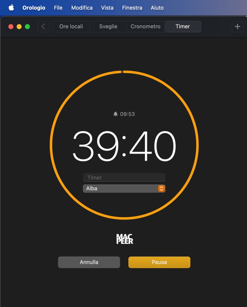 App Orologio, si trova nella cartella Applicazioni del tuo Mac