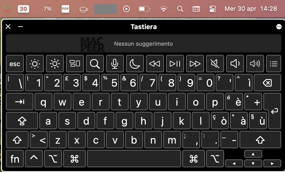 Menu Tastiera sul Mac