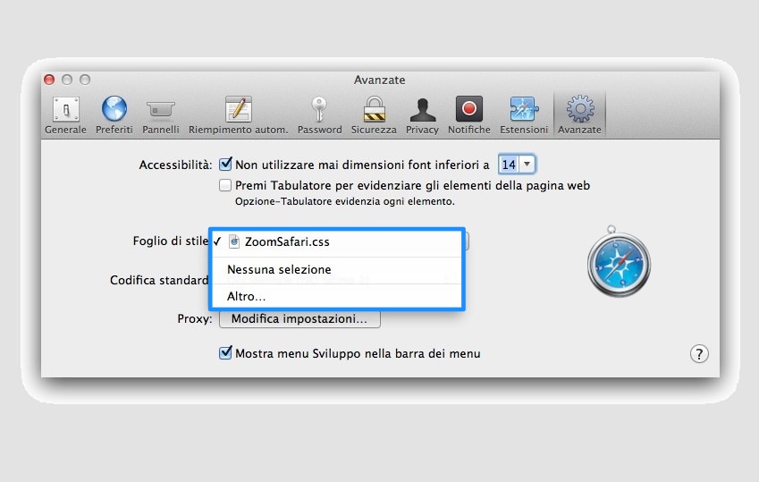 Impostazione di default dello zoom di Safari