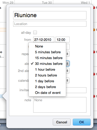 MobileMe Calendar: ora è possibile impostare gli avvisi di notifica eventi