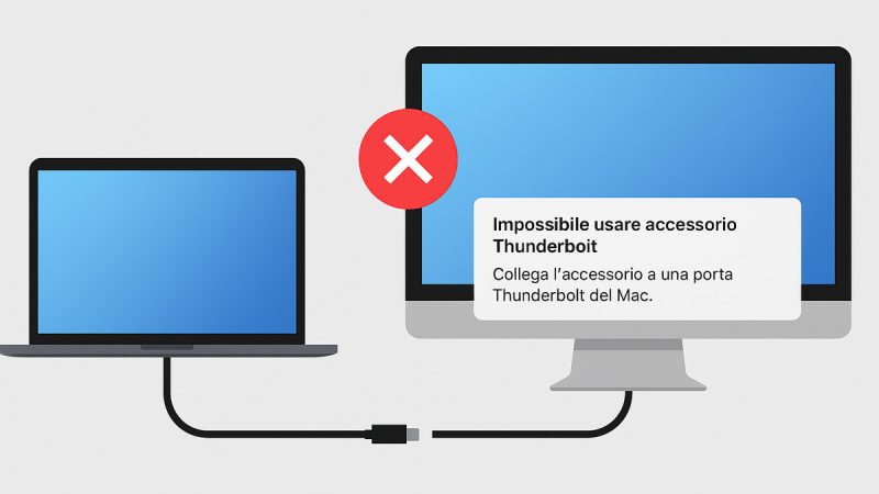 Impossibile usare accessorio Thunderbolt. Collega l’accessorio a una porta Thunderbolt del Mac