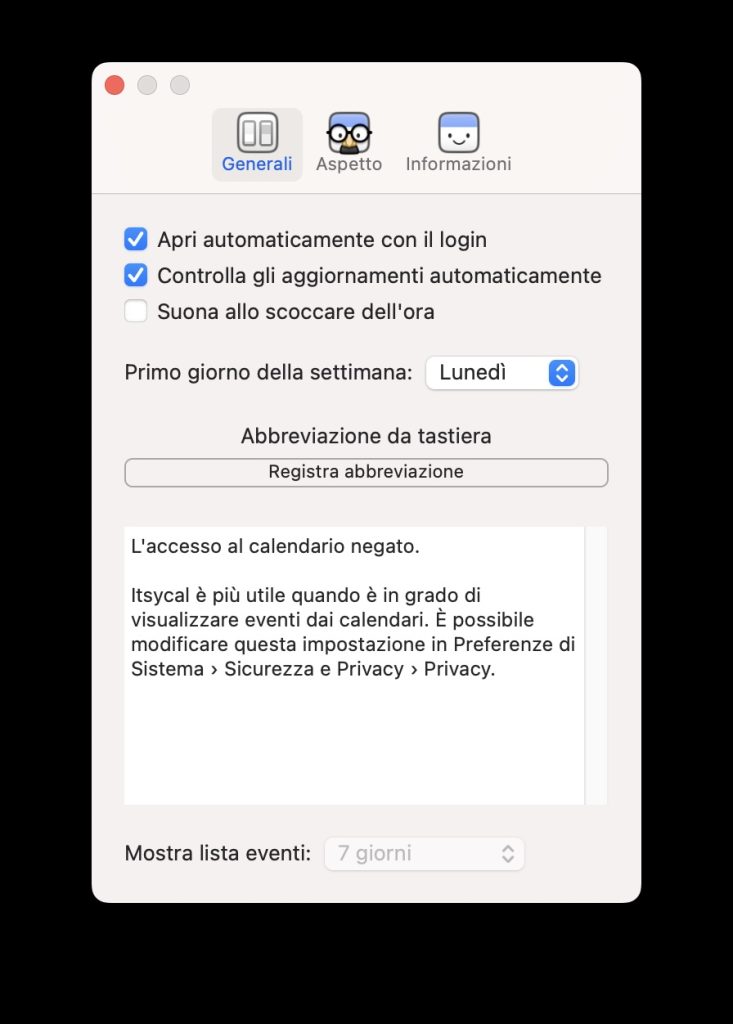 Itsycal per Mac. Un calendario della barra dei menu